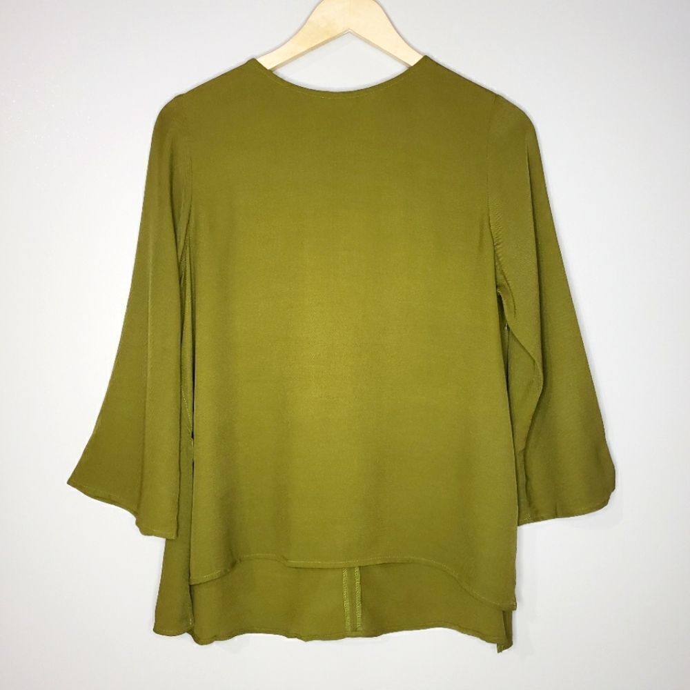 🦋3/$25 Topshop Size 2 Olive Green ¾ Sleeve Oversized Boho Top Tunic